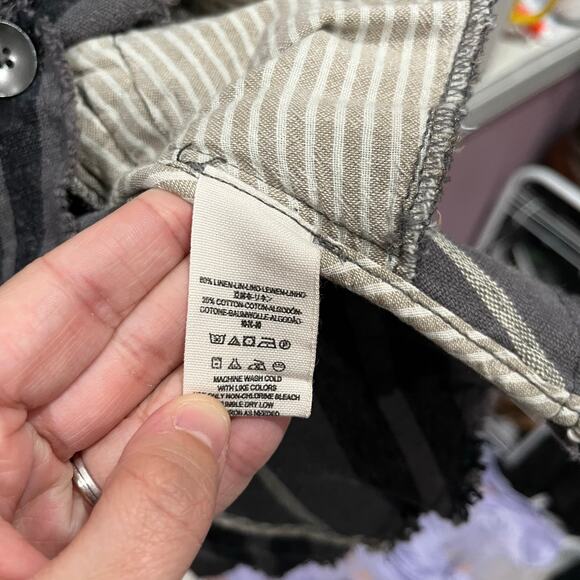 Free People Charcoal Combo Rumpled Stripe Yarn Dye Linen 4 Blazer Y2K Quirky - Picture 4 of 10